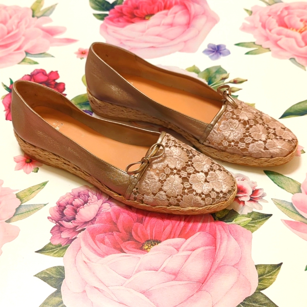 Stuart Weitzman Metallic Tan/Bronze leather Espadrilles